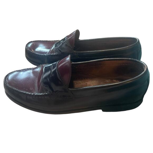 GH Bass & Co Weejuns Mens 9.5D Logan Flat Strap Loafers Wine Leather Slip-ons - Picture 7 of 10